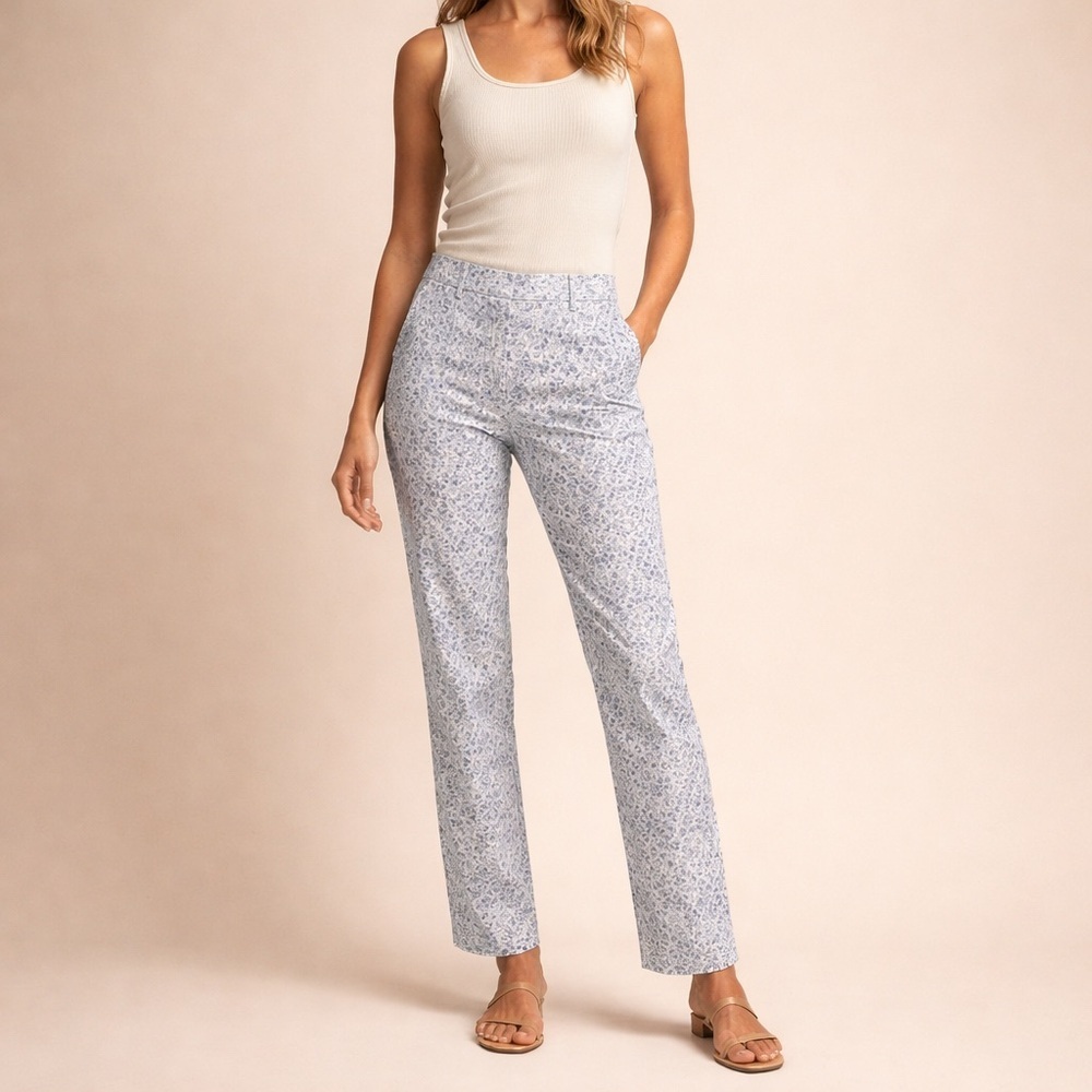 LOFT Light Blue Floral Straight-Leg Pants